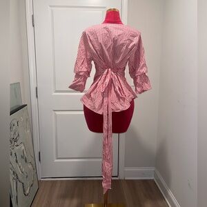 INC International Concepts Red and White Striped Blouse